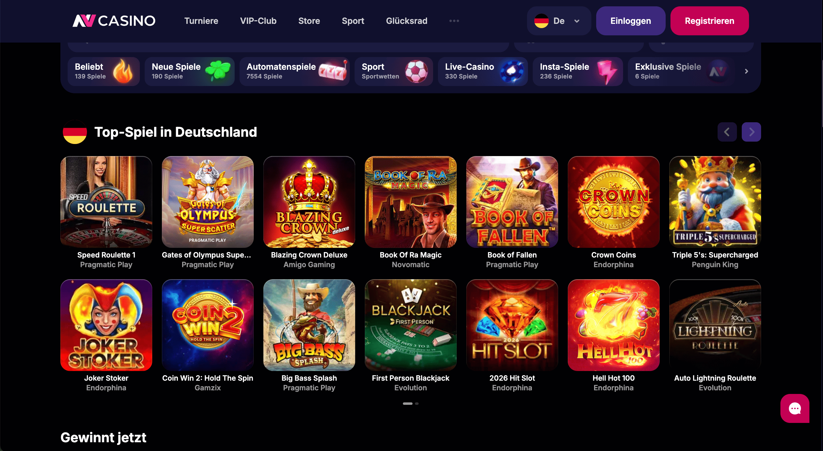 Screenshot: NV Casino 5 € Bonus ohne Einzahlung